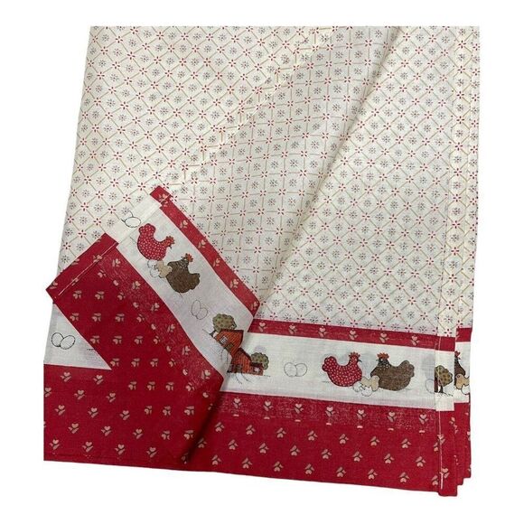 Red Chicken Print Farmhouse Style Valances Curtain Set Retro Kitchen Decor Craft - Picture 6 of 16